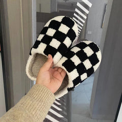Women's Plaid House Slippers Warm Plus Lined Closed Toe Slip on Home Slides
