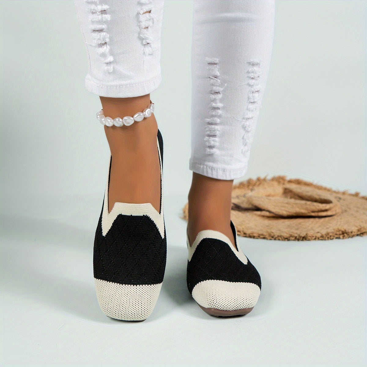 Women's Geometric Pattern Flat Shoes Breathable Slip On Lightweight Shoes
