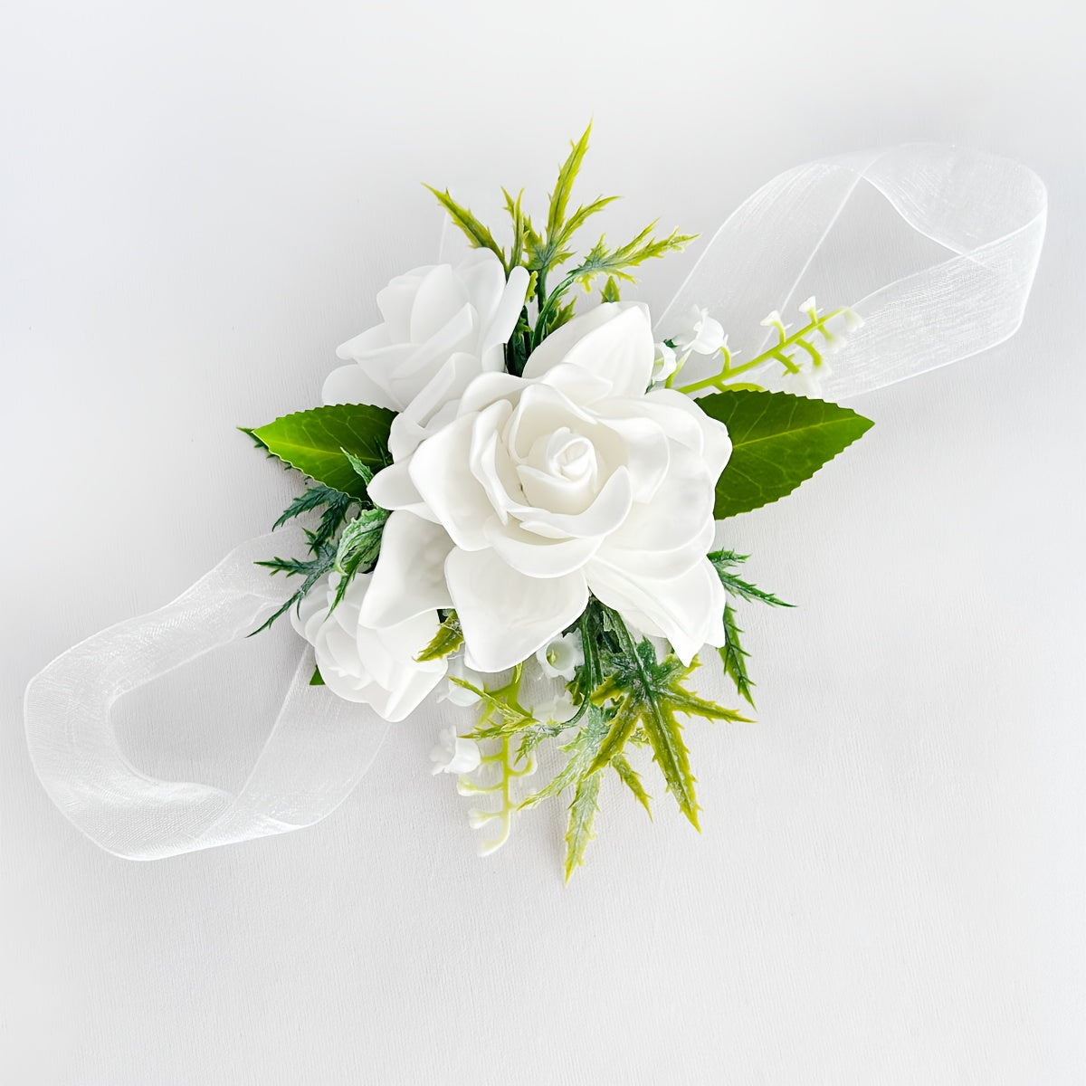 Romantic Orange Faux Flower Wrist Corsage Set