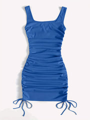 Drawstring Bodycon Dress Sexy Ruched Tank Dress Women's Clothing