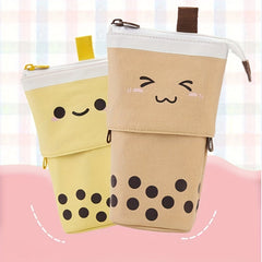 Smiling Face Milk Tea Portable Pen Holder Pencil Case