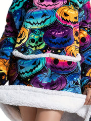 Pumpkin Print Plush Hooded Wearable Blanket