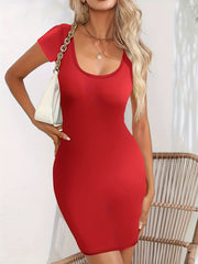 Scoop Neck Bodycon Mini Dress Short Sleeve Casual Solid Women's Clothing