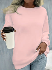 Solid Crew Neck Pullover Sweatshirt Women's Clothing