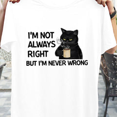 Coffee & Cat Graphic Short Sleeve T-shirt Women's Letter Print Sports Top