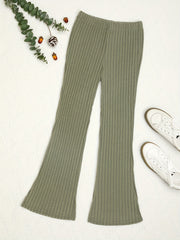 Girls Ribbed Flare Pants High Waist Loose Fit Solid