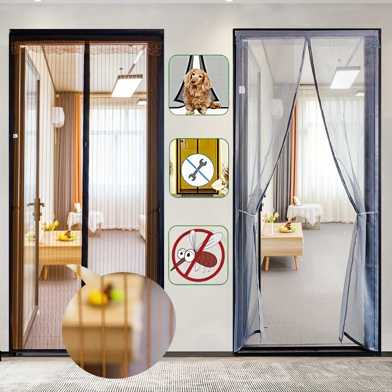 Magnetic Screen Door Self-Sealing Mesh Partition Coffee Gray