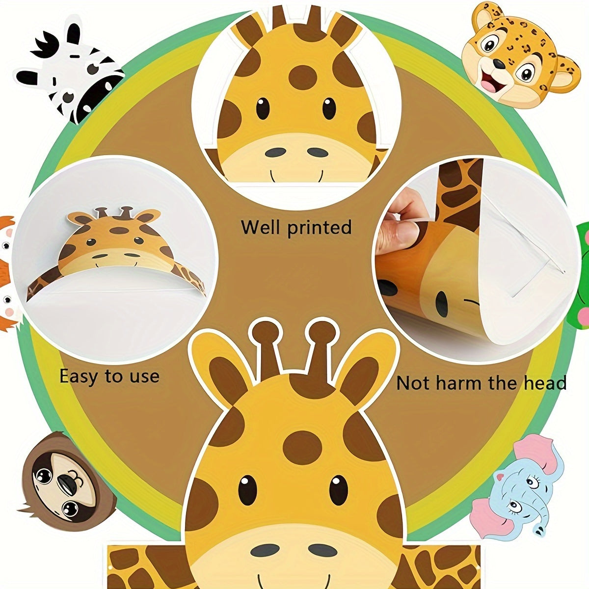 12pcs Jungle Safari Hat Birthday Party Crown Hat Jungle Wild Animals