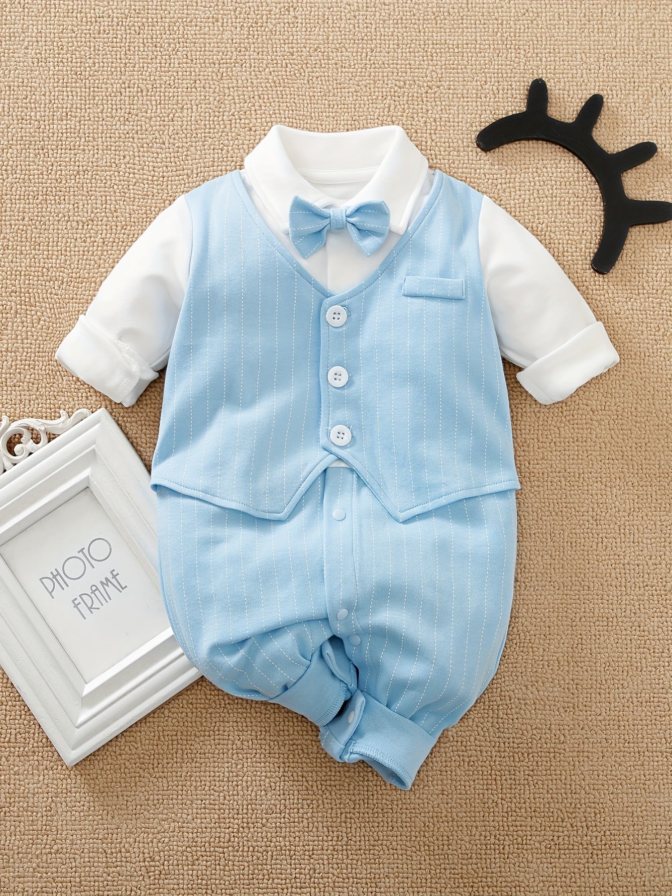 Bowtie Cotton Long Sleeve Baby Bodysuit Newborn Boys Spring Autumn Romper