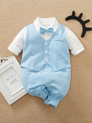 Bowtie Cotton Long Sleeve Baby Bodysuit Newborn Boys Spring Autumn Romper