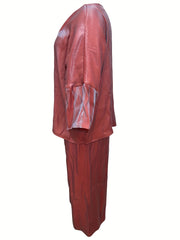 Solid Long Sleeve Top & Wide Leg Pants Two Piece Set