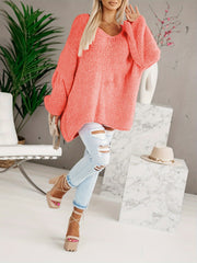Casual Sweater Women's Plus Solid Long Sleeve V Neck Pullover