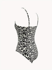 Leopard Print V neck Cami Bodysuit Sexy One Piece Bodysuit