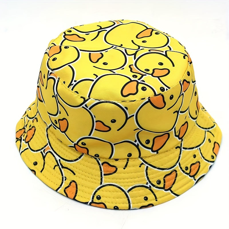 Duck Print Bucket Hat Yellow Lightweight Sunshade Fisherman Cap