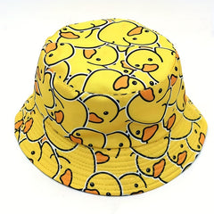 Duck Print Bucket Hat Yellow Lightweight Sunshade Fisherman Cap
