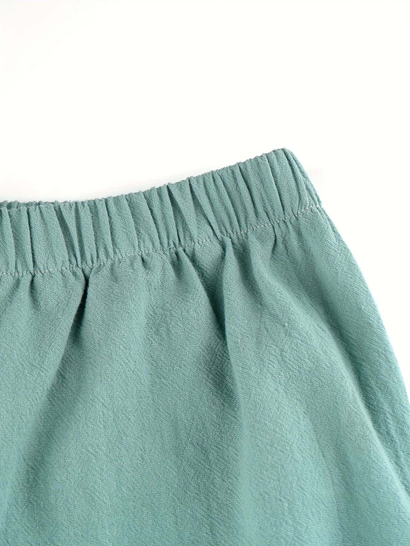 Solid Casual Two Piece Set Crew Neck Short Sleeve Tops & Elastic Waist Wide Leg