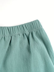 Solid Casual Two Piece Set Crew Neck Short Sleeve Tops & Elastic Waist Wide Leg