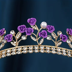 Purple Flower Headband Faux Pearl Princess Crown Head Jewelry