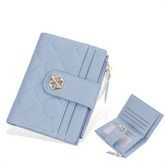 Girls PU Leather Wallet with Buckle Small Money Clip Coin Purse Zipper