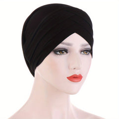 Solid Turban Cap Three Layer Forehead Cross Head Wrap Beanie