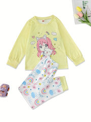 2pcs Toddler Girls Bunny Top & Floral Trousers Pajama Set