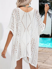 Crochet Batwing Sleeve Side Split Cover Up V Neck Boho Beach Cover Up