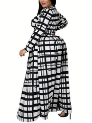 Plaid Print Long Sleeve Crop Top & Skirt Set