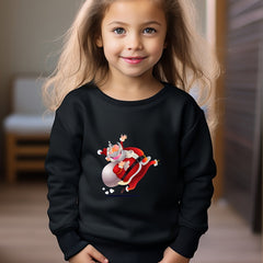 Christmas Santa Print Girls Pullover Sweatshirt Long Sleeve Crew Neck Tops