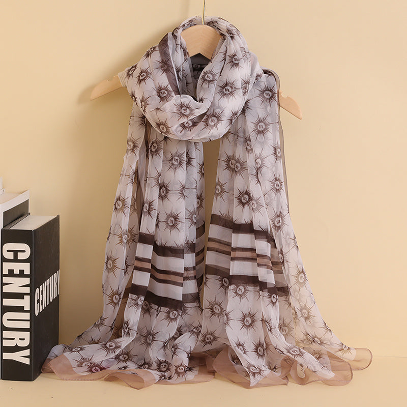 Floral Print Chiffon Scarf Neckerchief Head Wrap Thin Scarf