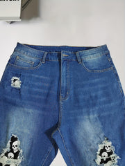 Women's Plus Size Skull Print Ripped Skinny Jeans