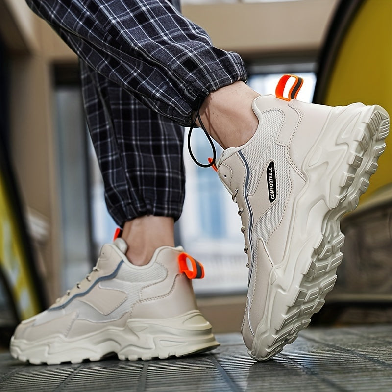 Men's Breathable Faux Leather Chunky Sneakers for Gym