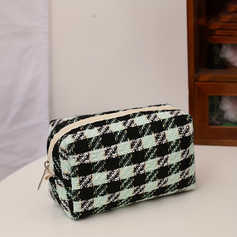 Plaid Pattern Makeup Bag Zipper Pouch Toiletry Organizer Women Girls