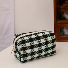 Plaid Pattern Makeup Bag Zipper Pouch Toiletry Organizer Women Girls