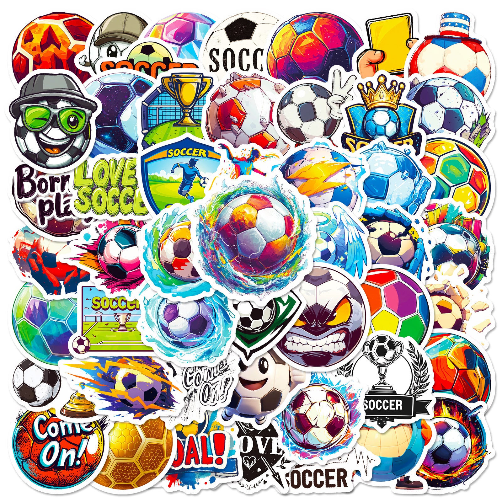 50pcs Vintage Soccer Ball Stickers for DIY Laptop Skateb