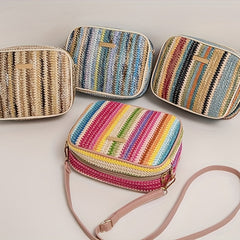Colorful Straw Square Bag Zipper Shoulder Bag Niche Woven Crossbody