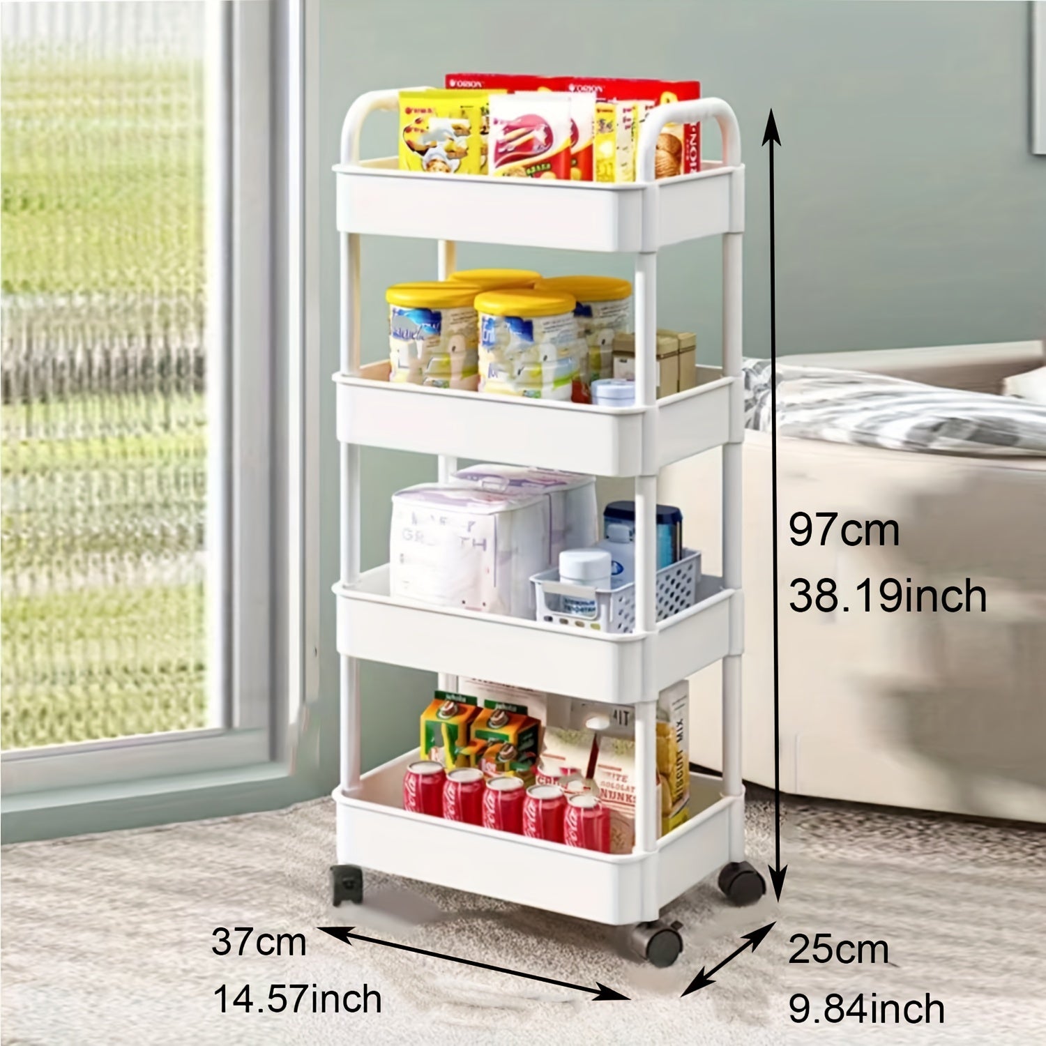 4 Layer Plastic Rolling Utility Car with Handles Multifunctional Storage Trolley
