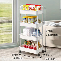 4 Layer Plastic Rolling Utility Car with Handles Multifunctional Storage Trolley