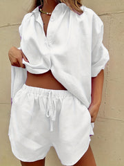Casual Solid Two piece Shorts Set Shirt & Shorts Outfits Women's Clothing