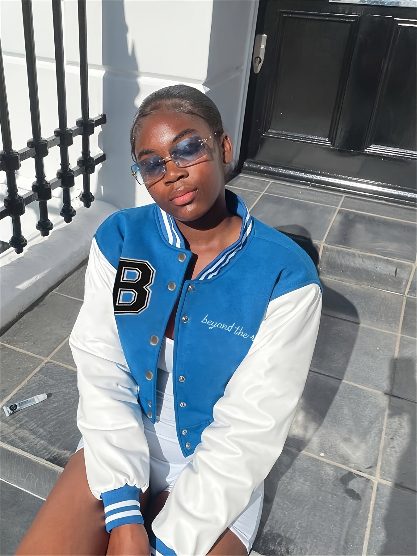Varsity Letterman Jacket Letter Print Button Up Jacket Casual Streetwear