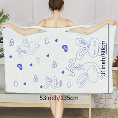 Rabbit Pattern Women's Bathrobe with Thick Straps
