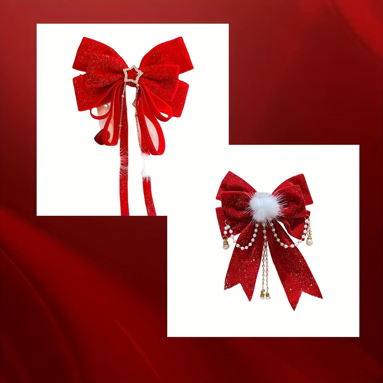 Red Velvet Bow Hair Clip Pentagram Ribbon Hairpin