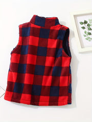 Boys Plaid Sleeveless Vest Warm Fleece Outwear Padded Jacket
