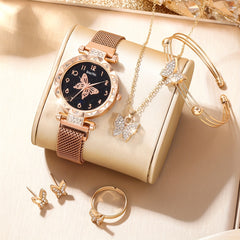 Rhinestone Butterfly Quartz Watch & Accessory Set