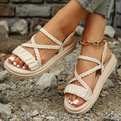 Women's Pleated Flat Sandals Slip On Comfortable Summer Shoes