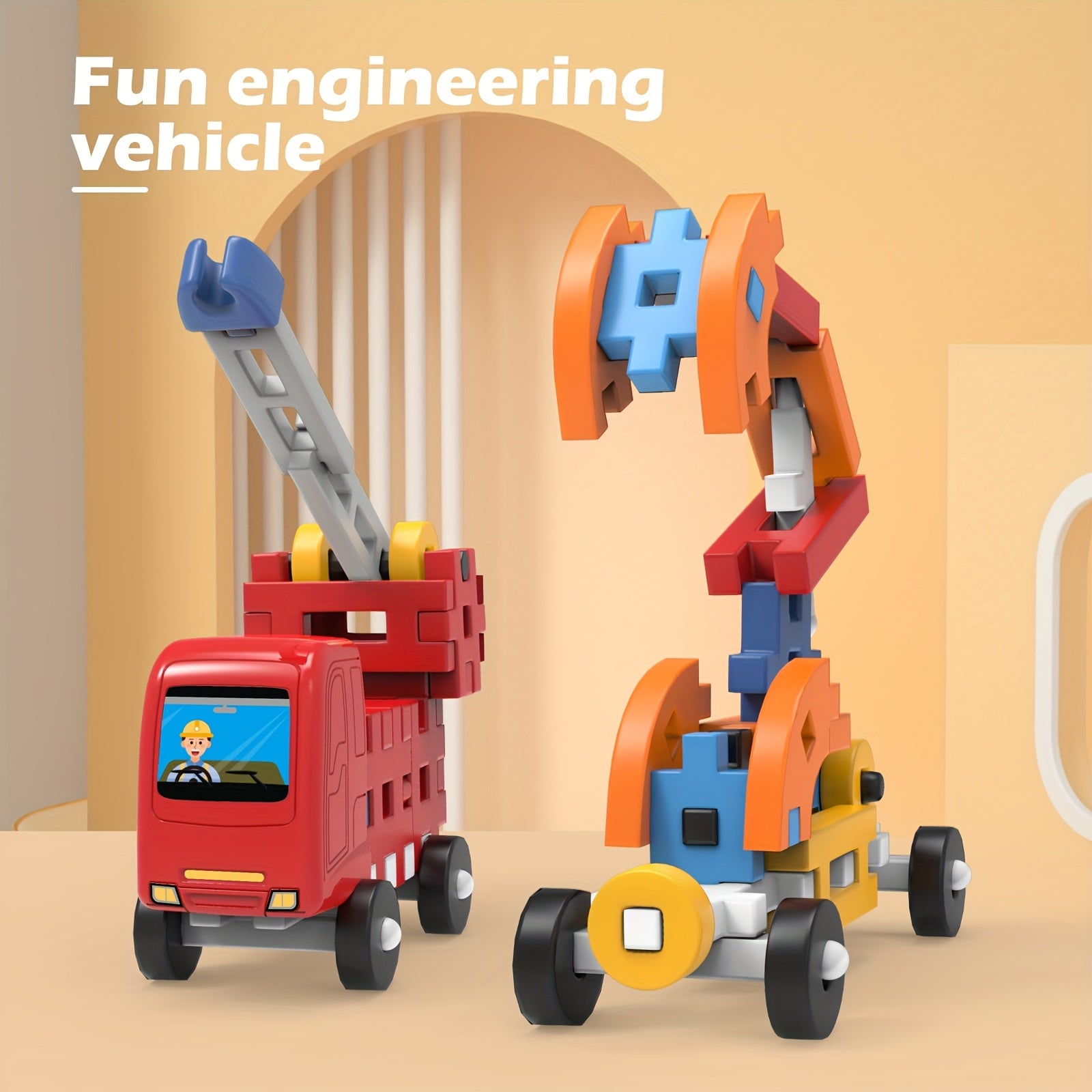 28pc Excavator Building Blocks Set for Kids, Durable ABS Material