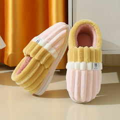 Colorblock Fluffy Slippers Warm Cozy Fuzzy Home Shoes