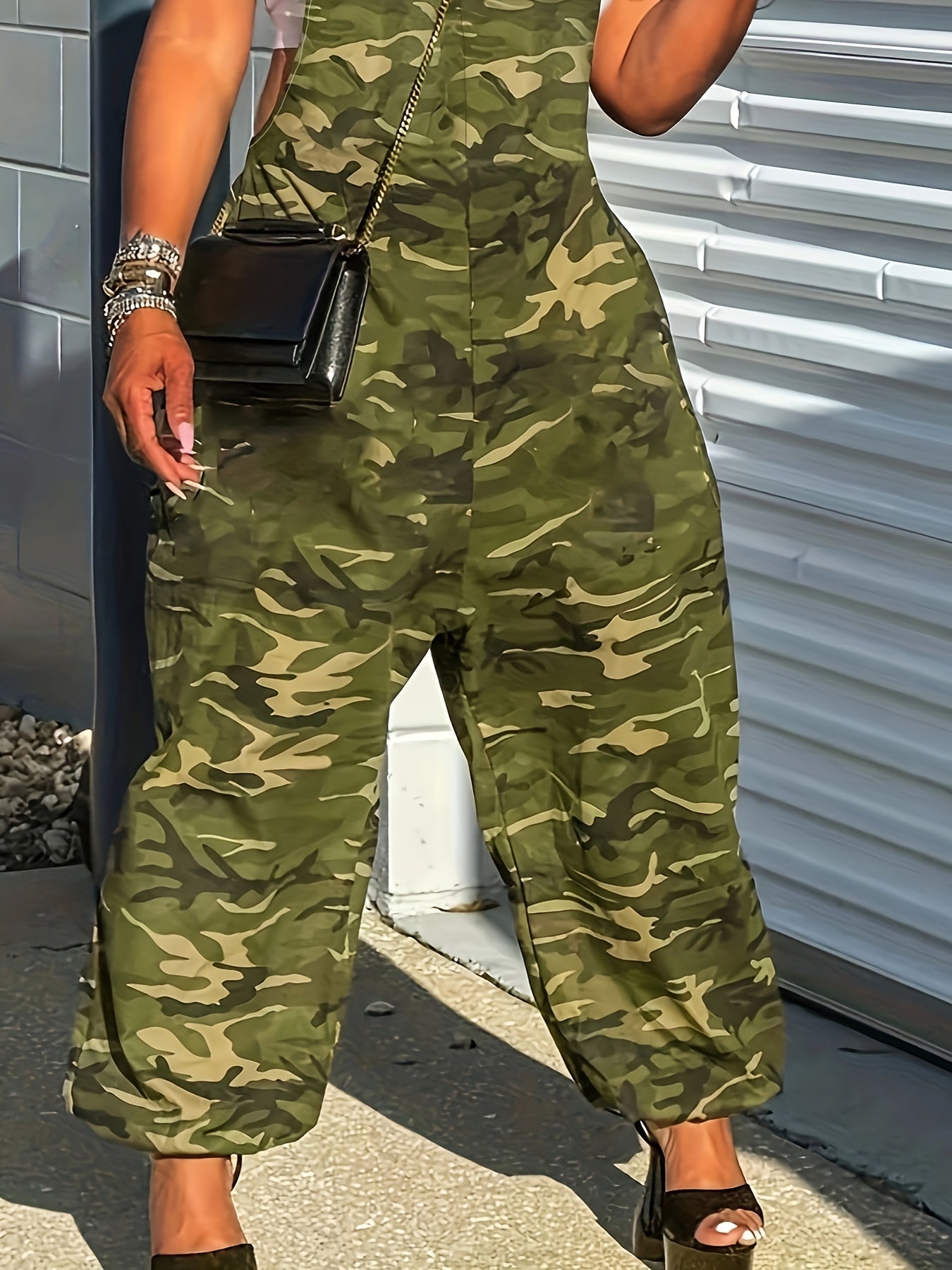 Camo Print Criss Cross Overalls