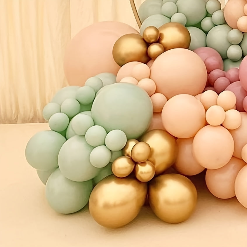 140pcs Balloon Garland Arch Set in Pink, Green, Gold, and Skin Tones