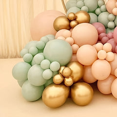 140pcs Balloon Garland Arch Set in Pink, Green, Gold, and Skin Tones