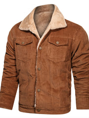 Men's Winter Corduroy Plush Jacket with Zipper Pocket